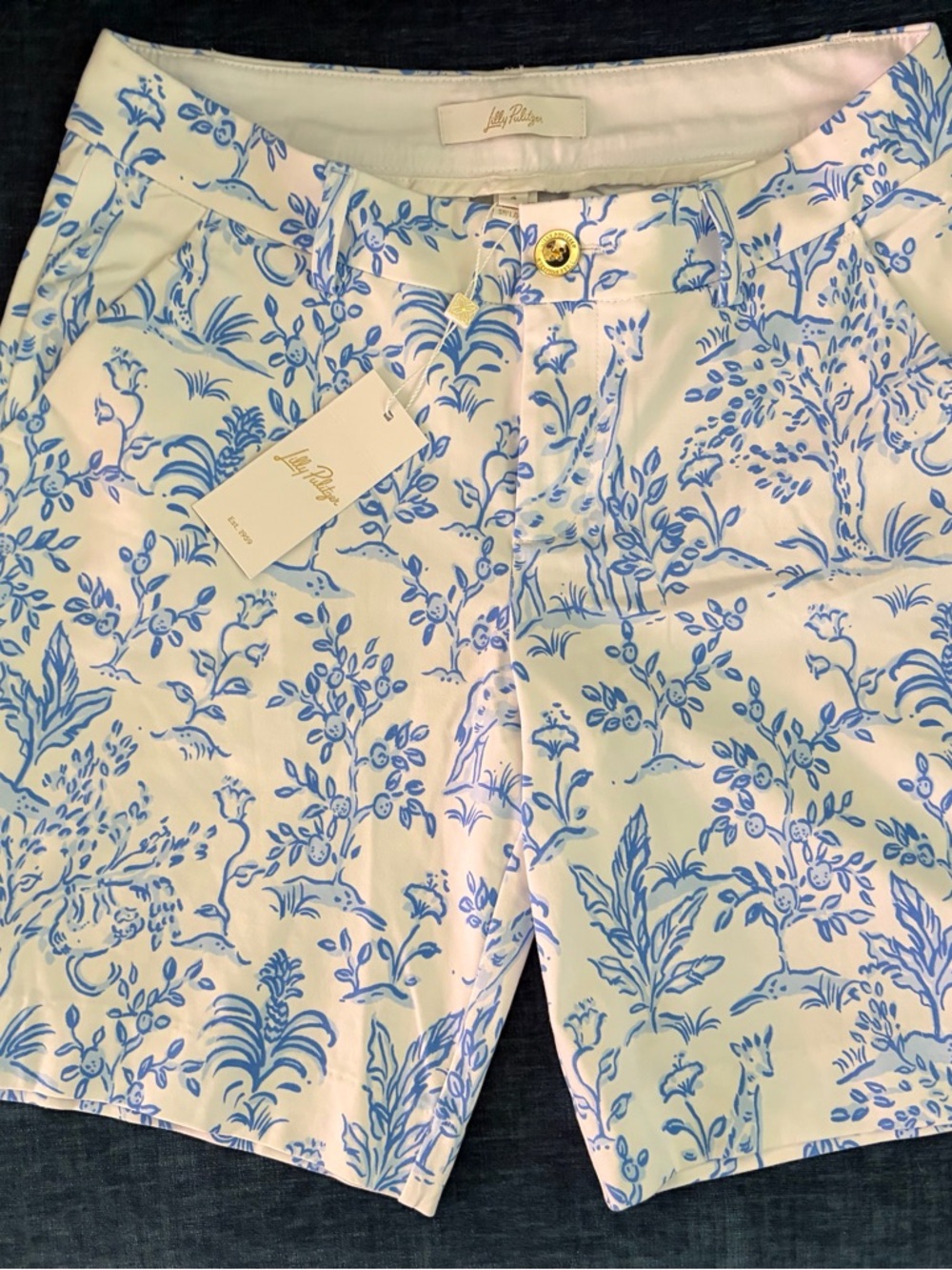Lilly Pulitzer White Shorts with Blue Floral Toile Print